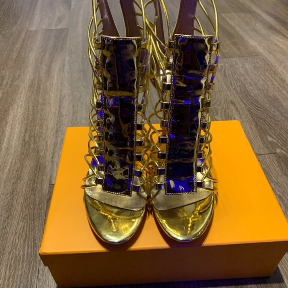 Metallic Strappy Open Toe Stiletto Sandals - Picture 2 of 3